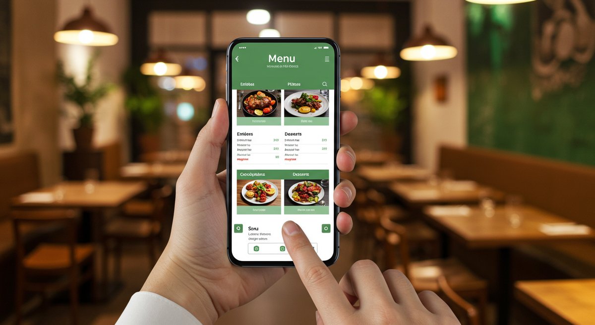 Menu restaurant en ligne responsive - Consultation sur smartphone avant visite